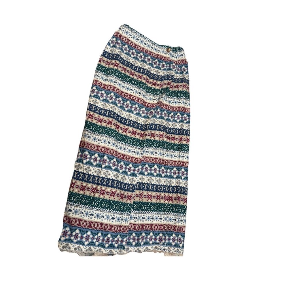 Vtg Stuffed Shirt Nordic Western Maxi Skirt 5/6 Boho Fair Isle Print Wrap USA